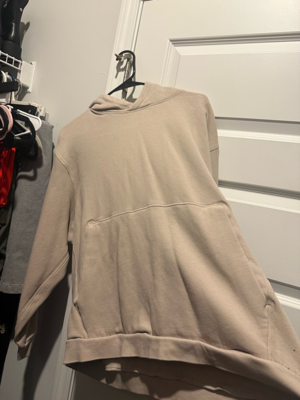Men's Oversized Beige Hoodie Sweatshirt - Casual Pullover